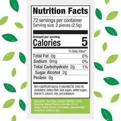 Stevita Hum Peppermint gum ingredients highlighting natural sweeteners blend