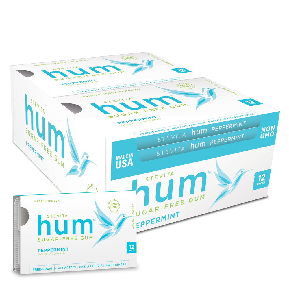Stevita Hum Peppermint gum pack of 12 pieces ready for on the go freshness