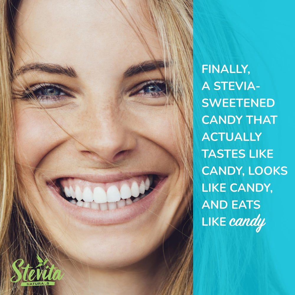 Stevita resealable pouch preserves candy freshness for later enjoyment.