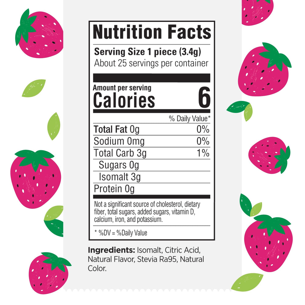 Stevita Sublime Strawberry candies shown in a clear view with a resealable wrapper.