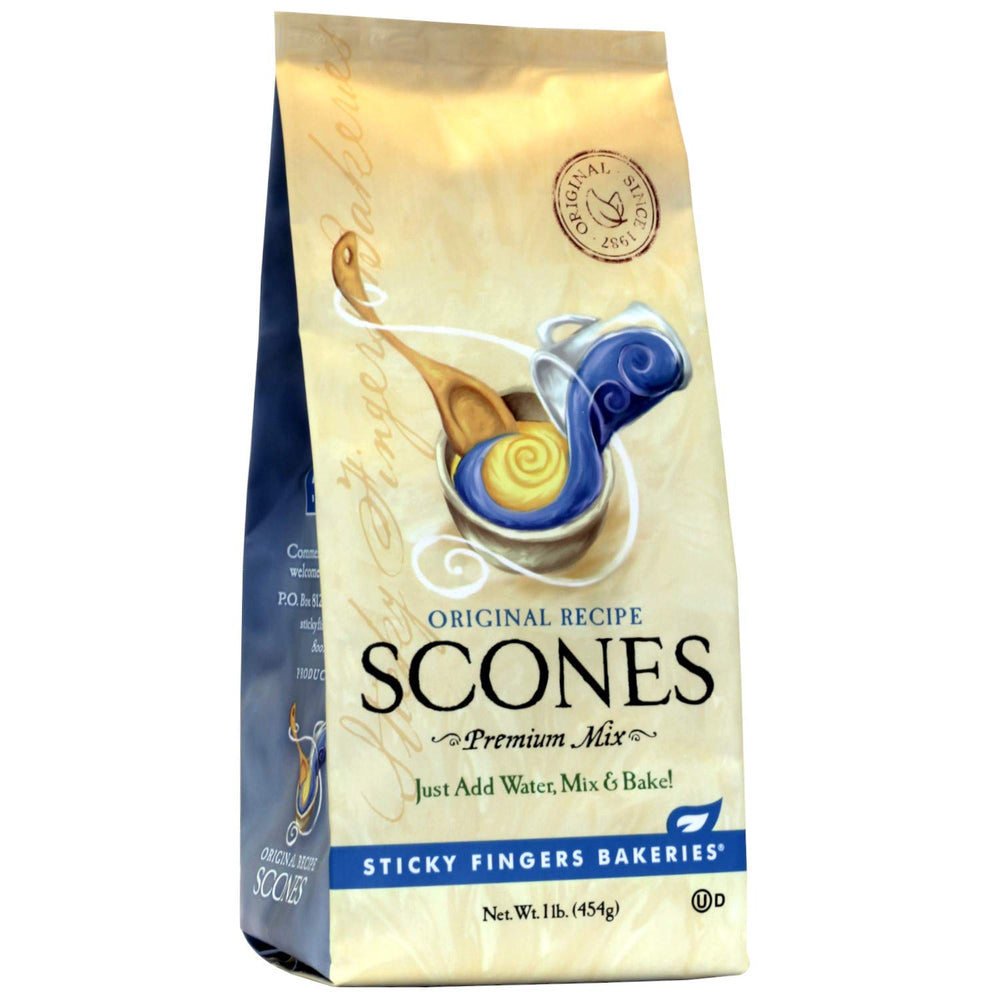 Sticky Fingers scone mix original front package showing easy at-home baking for fresh scones.