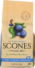 Sticky Fingers Wild Blueberry Scone Mix front label for easy home baking