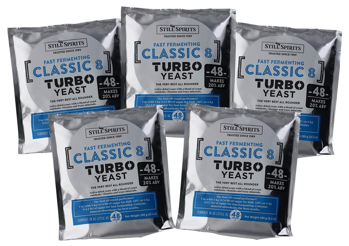 Still Spirits Turbo Classic 8 Yeast pack5 label for reliable fermentation and quality results.