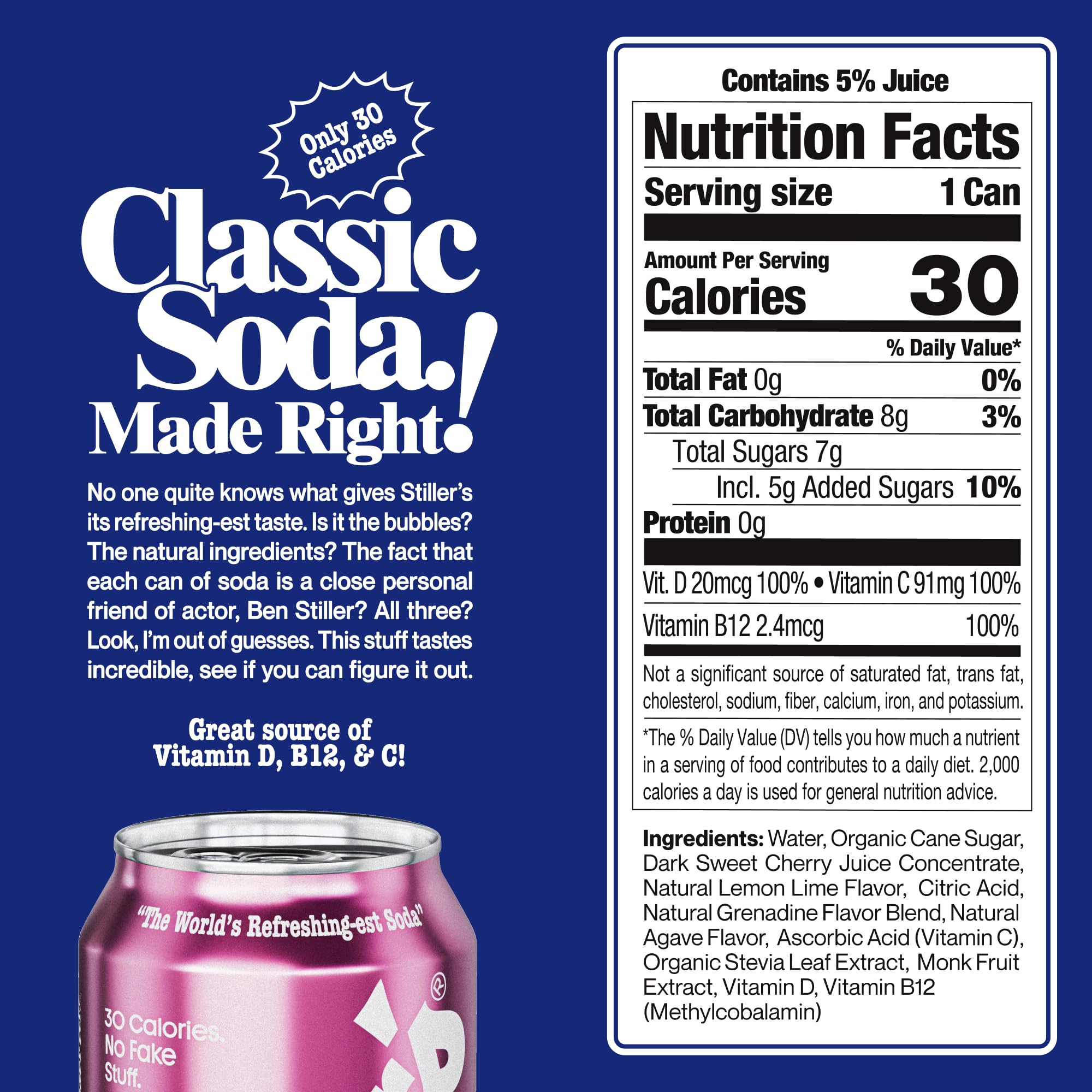 Stillers Shirley Temple can front view showcases packaging and low-sugar, caffeine-free profile for everyday sipping.