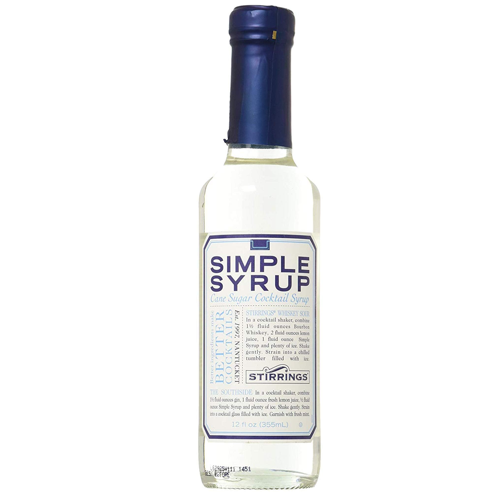 Stirrings Pure Cane Simple Syrup bottle for versatile cocktail sweetness.