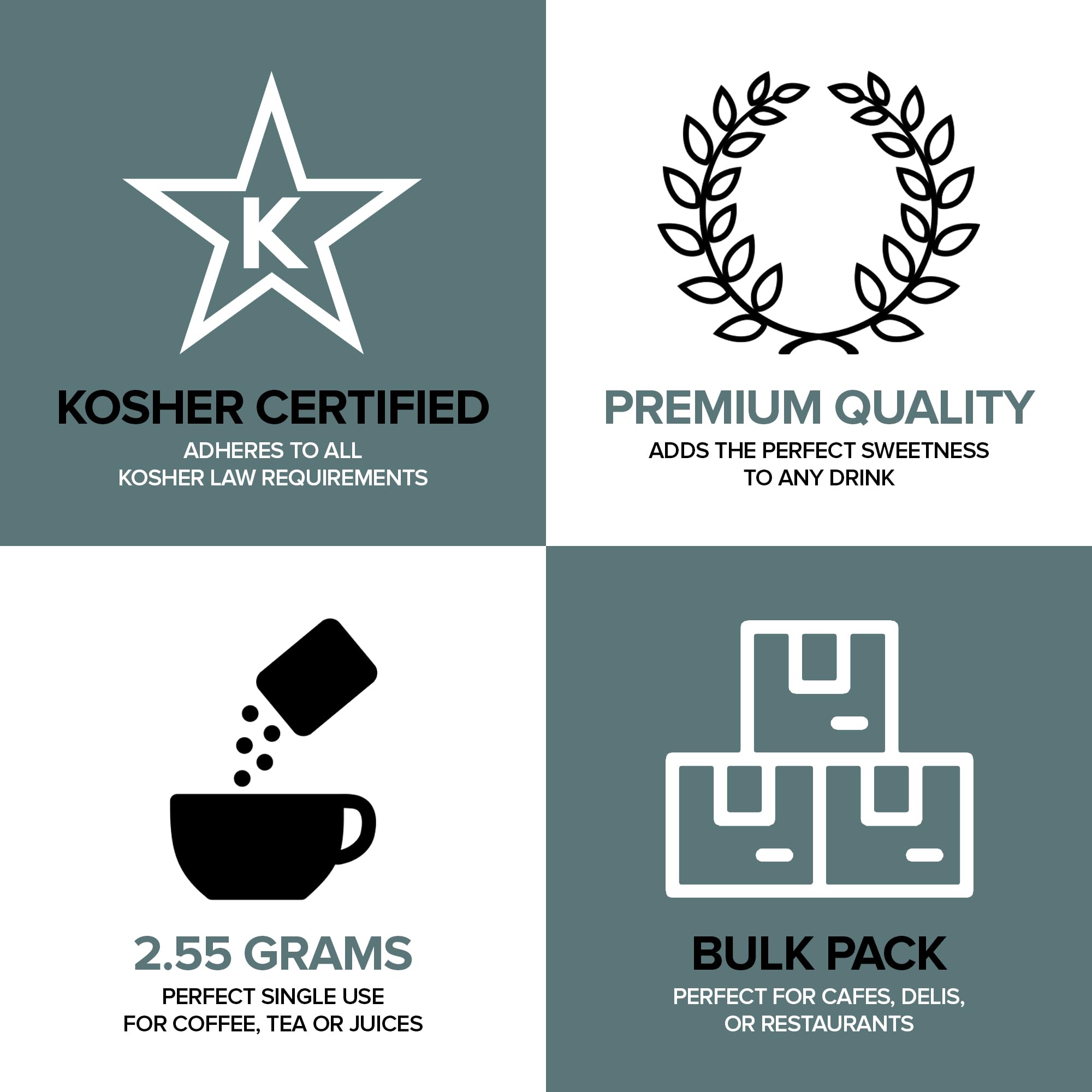 Stock Your Home kosher white sugar packets for kosher-certified convenience.