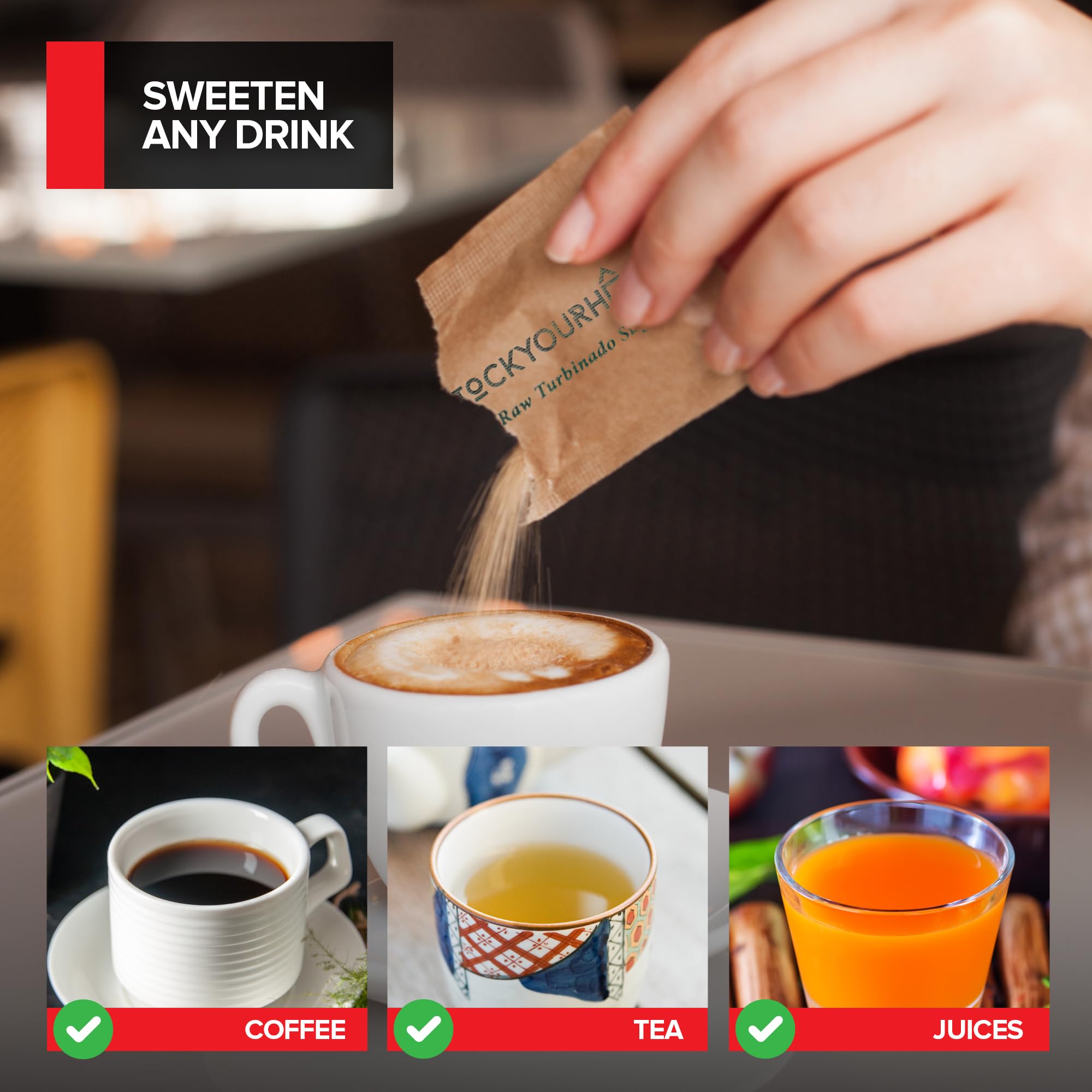 Office break room with Stock Your Home sugar packets for easy sweetening