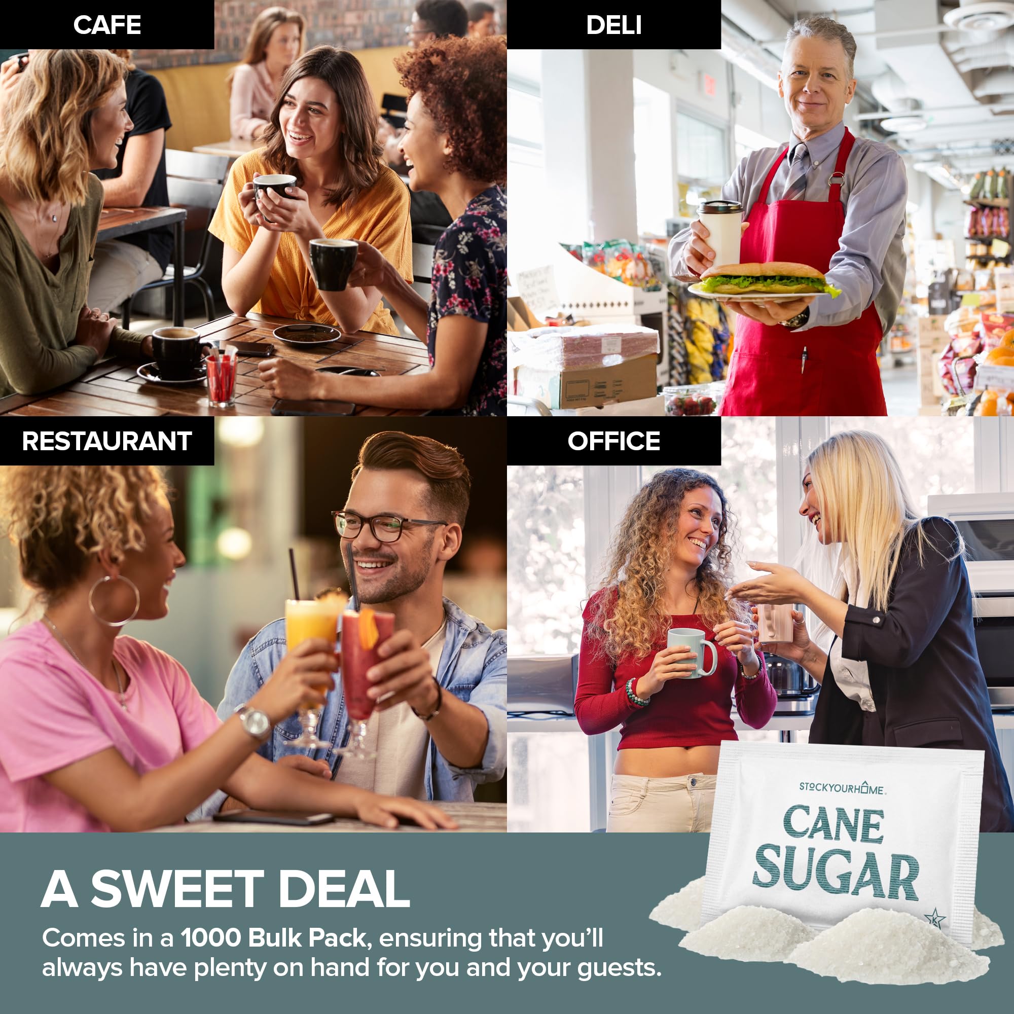 Stock Your Home restaurant service sugar packets simplify customer service.