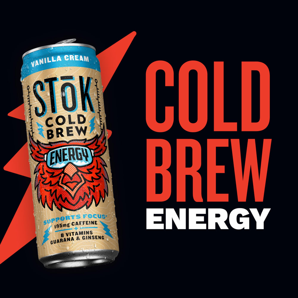 STOK Vanilla Cream Cold Brew on grocery shelf signals ready-to-drink caffeine anytime.