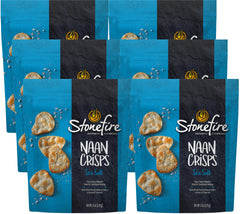 Stonefire Sea Salt Naan Crisps pack close-up showing crisp texture ideal for dips