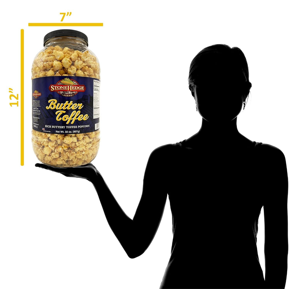 Stonehedge Farms Butter Toffee Popcorn close-up shows glossy caramel coating