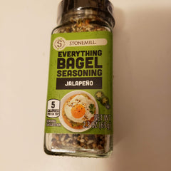 Stonemill Everything Bagel Seasoning Jalapeño jar enhances avocado toast with a mild kick