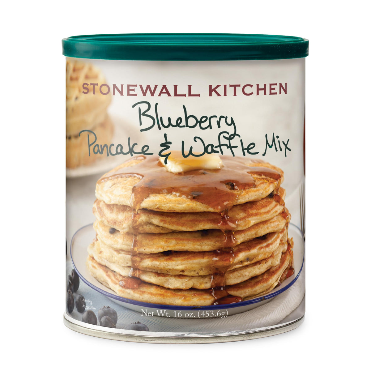 Stonewall Kitchen Blueberry Pancake Mix box shows 16 oz size for easy weekend breakfasts.