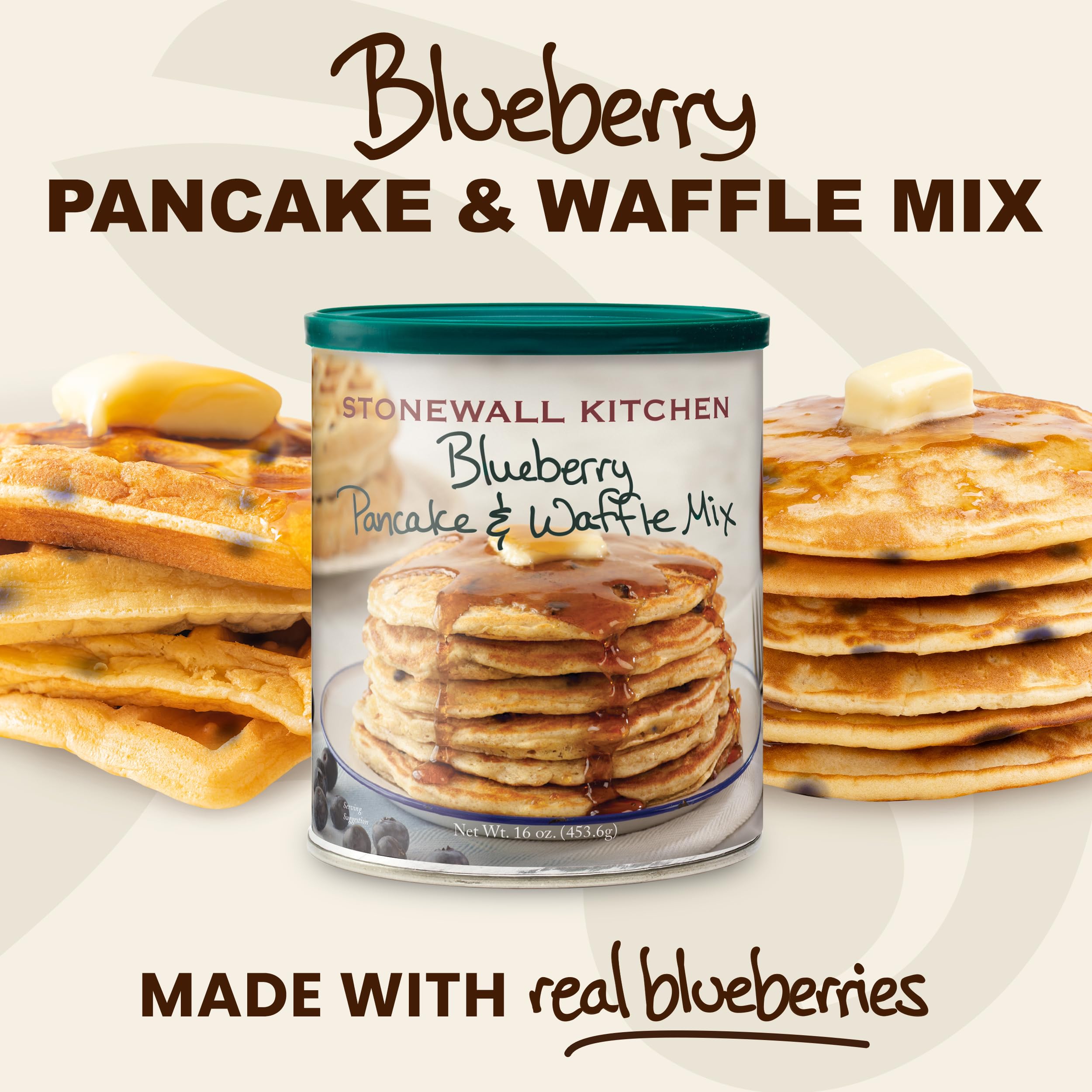 Stonewall Kitchen Blueberry Pancake Mix dry ingredients close-up ready to whisk.