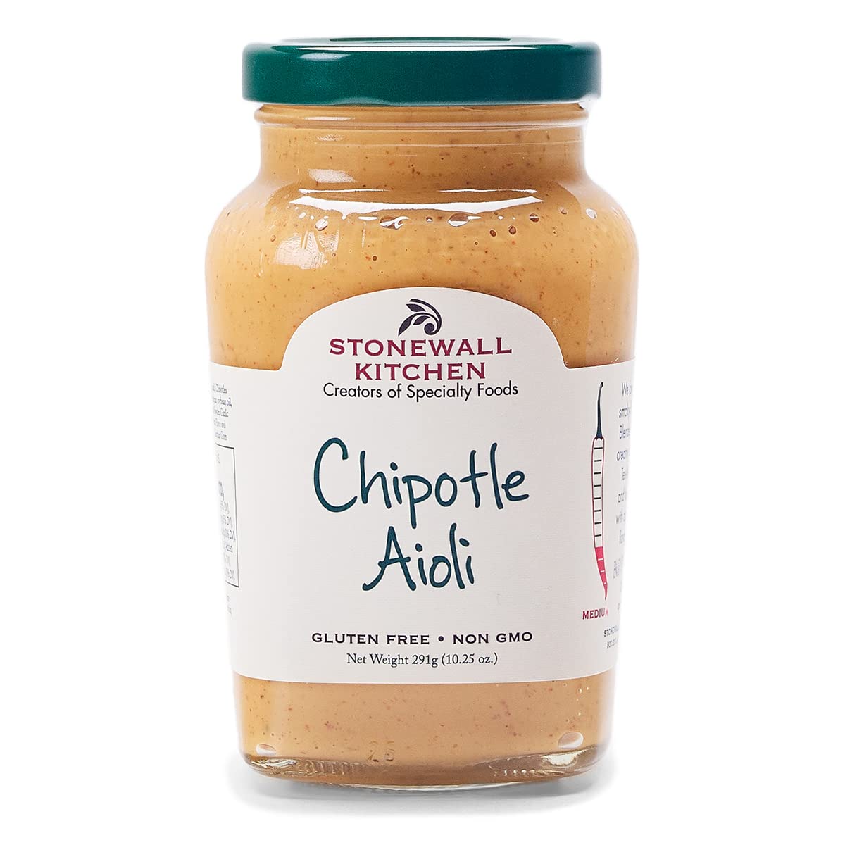 Stonewall Kitchen Chipotle Aioli bottle pour delivers smoky heat for sandwiches.