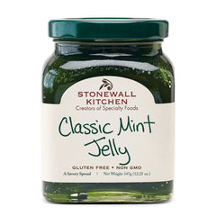 Stonewall Kitchen mint jelly jar front view for cheese boards and appetizers.