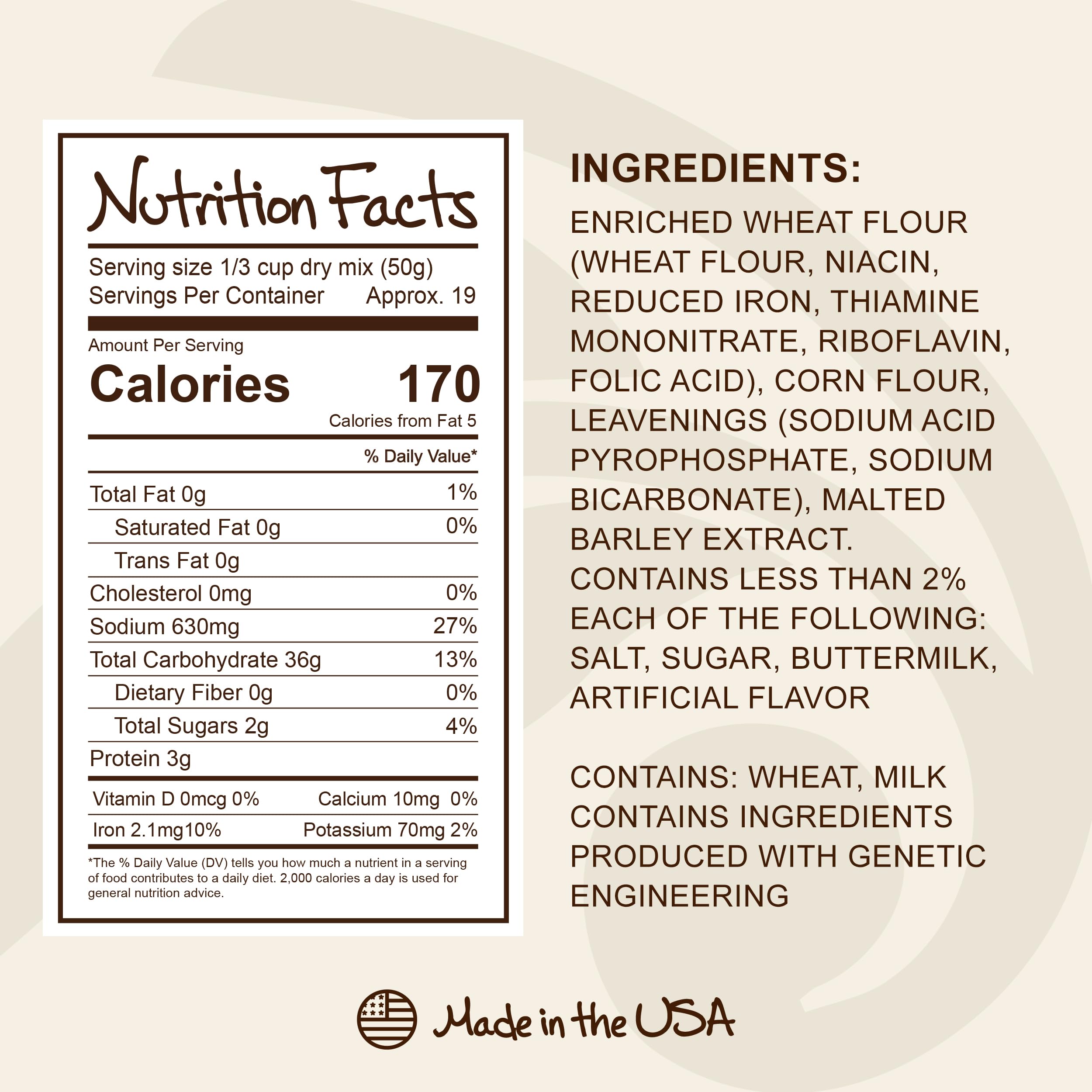 Stonewall Kitchen ingredients close-up highlights malted flour for rich flavor.