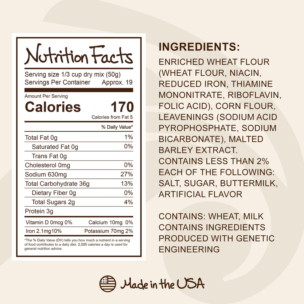 Stonewall Kitchen ingredients close-up highlights malted flour for rich flavor.