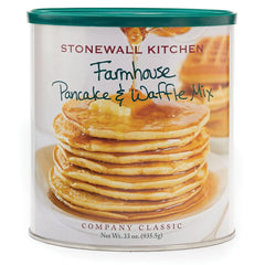 Stonewall Kitchen Farmhouse Pancake Mix label on premium packaging, signaling easy prep.