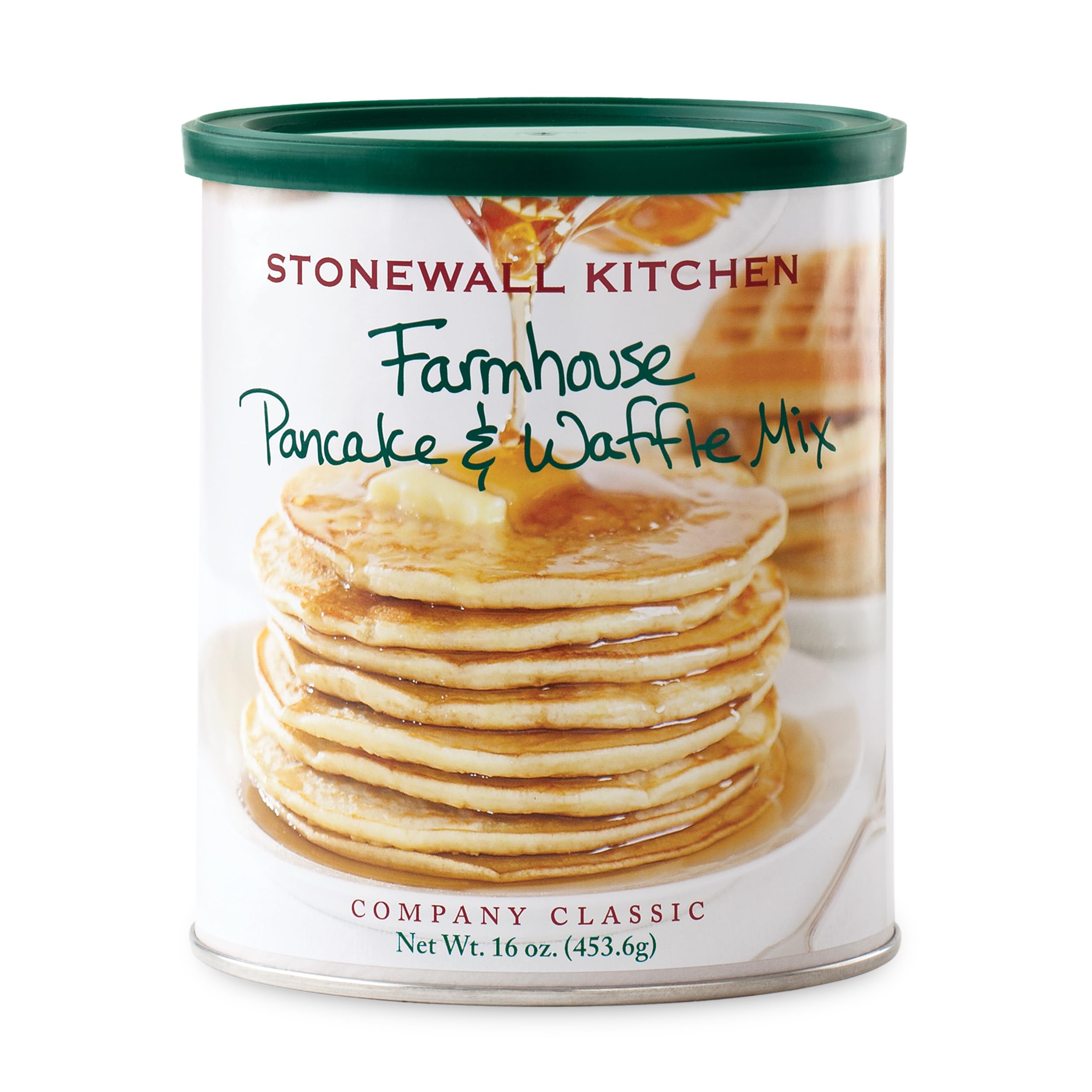Stonewall Kitchen Farmhouse Pancake Mix bag highlighting malted flour and vanilla aroma.