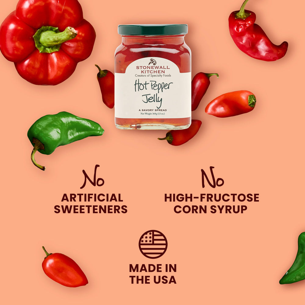Stonewall Kitchen Hot Pepper Jelly with brie on baguette slices