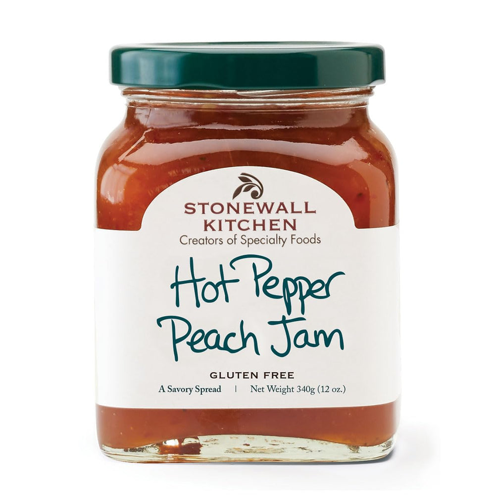 Stonewall Kitchen Hot Pepper Peach Jam jar ready for tasting and gifting.