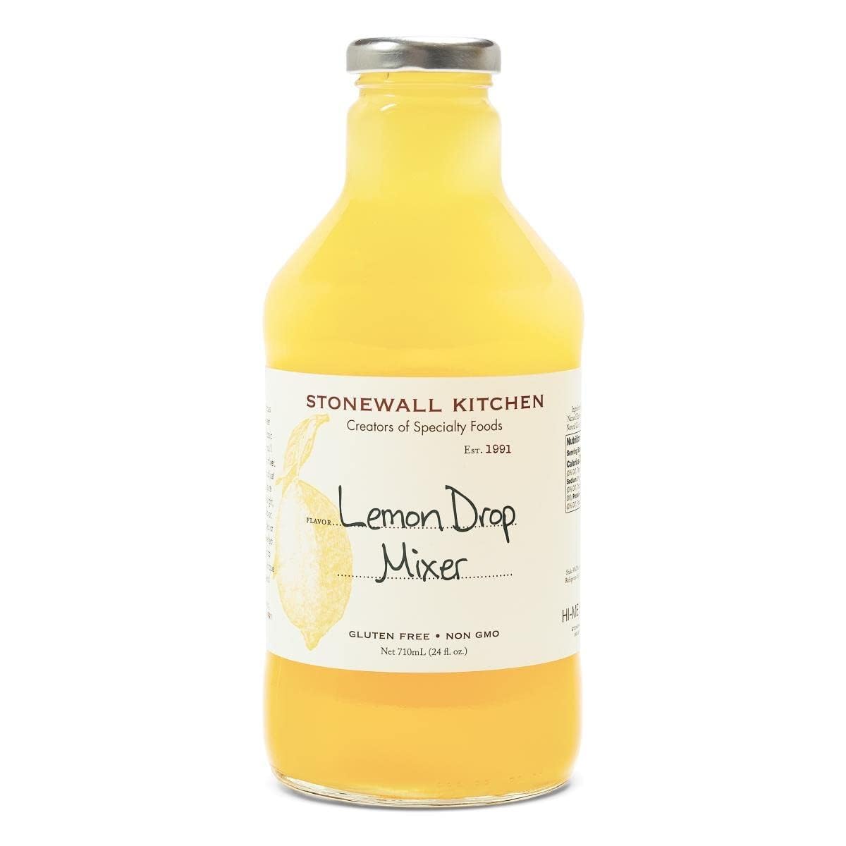 Stonewall Kitchen Lemon Drop Mixer bottle with bright lemons, ideal for refreshing cocktails.