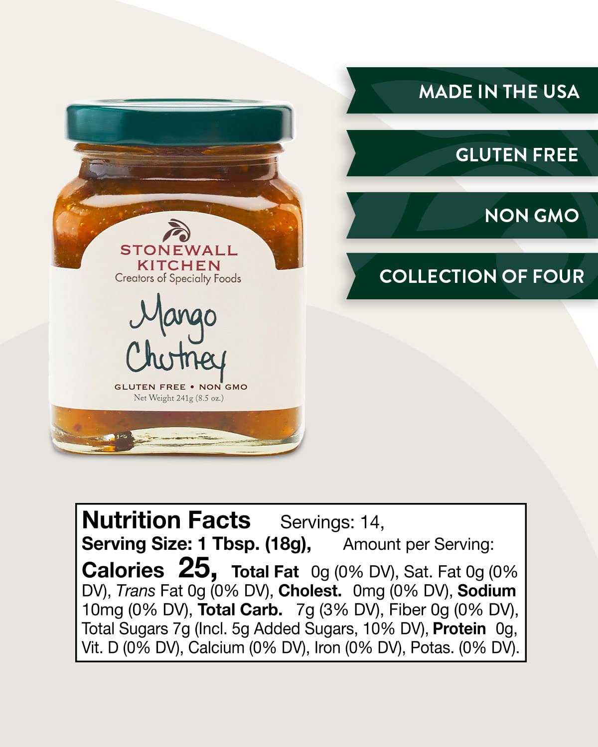Stonewall Kitchen Mango Chutney serving spoon on jar for toppings.
