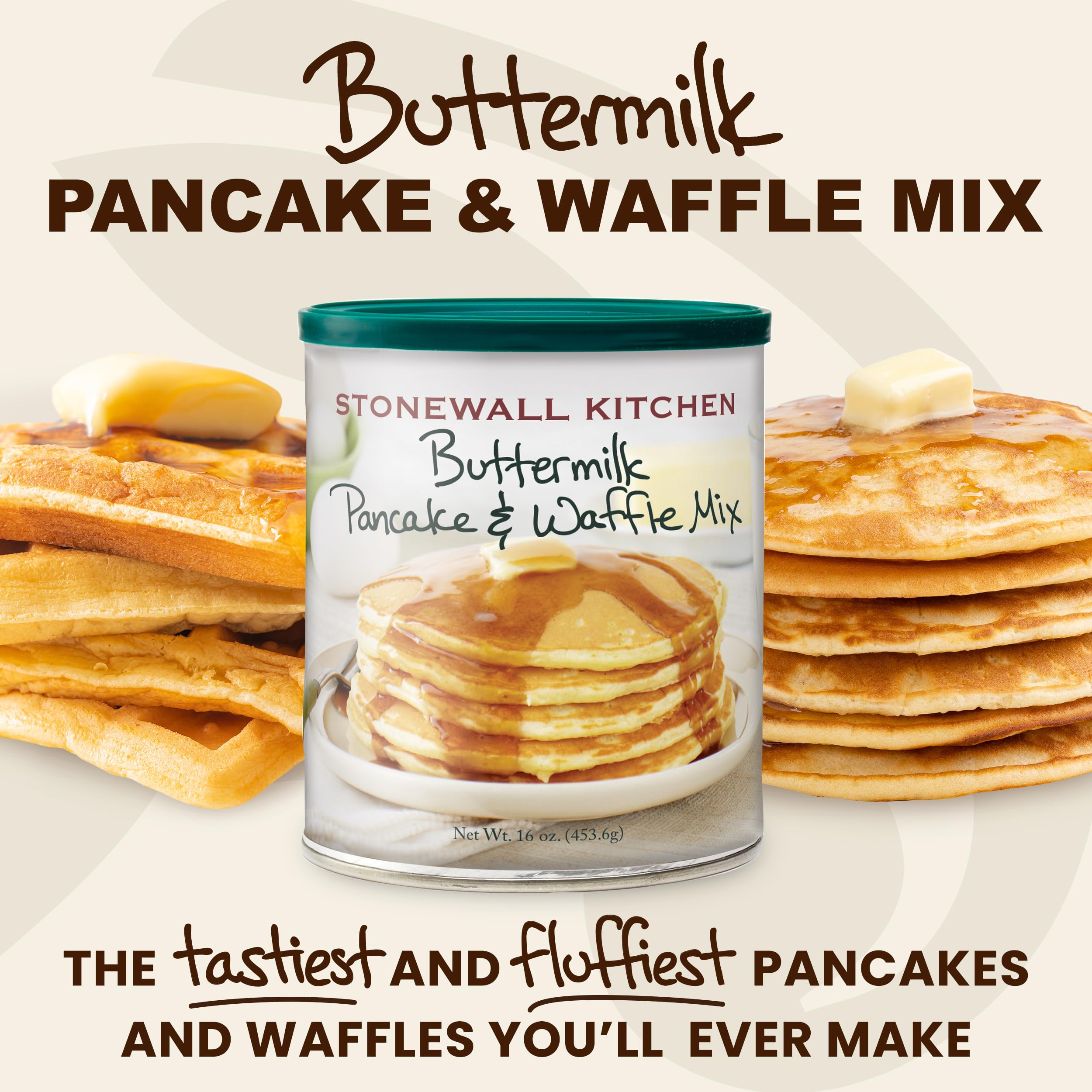 Stonewall Kitchen mixing bowl with batter signals easy breakfast prep.