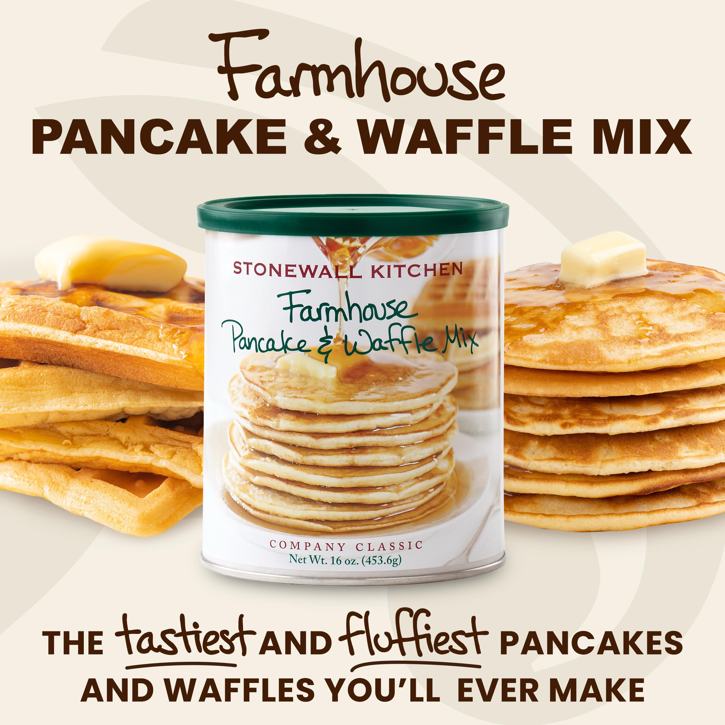 Golden pancakes with vanilla aroma made with Stonewall Kitchen mix.
