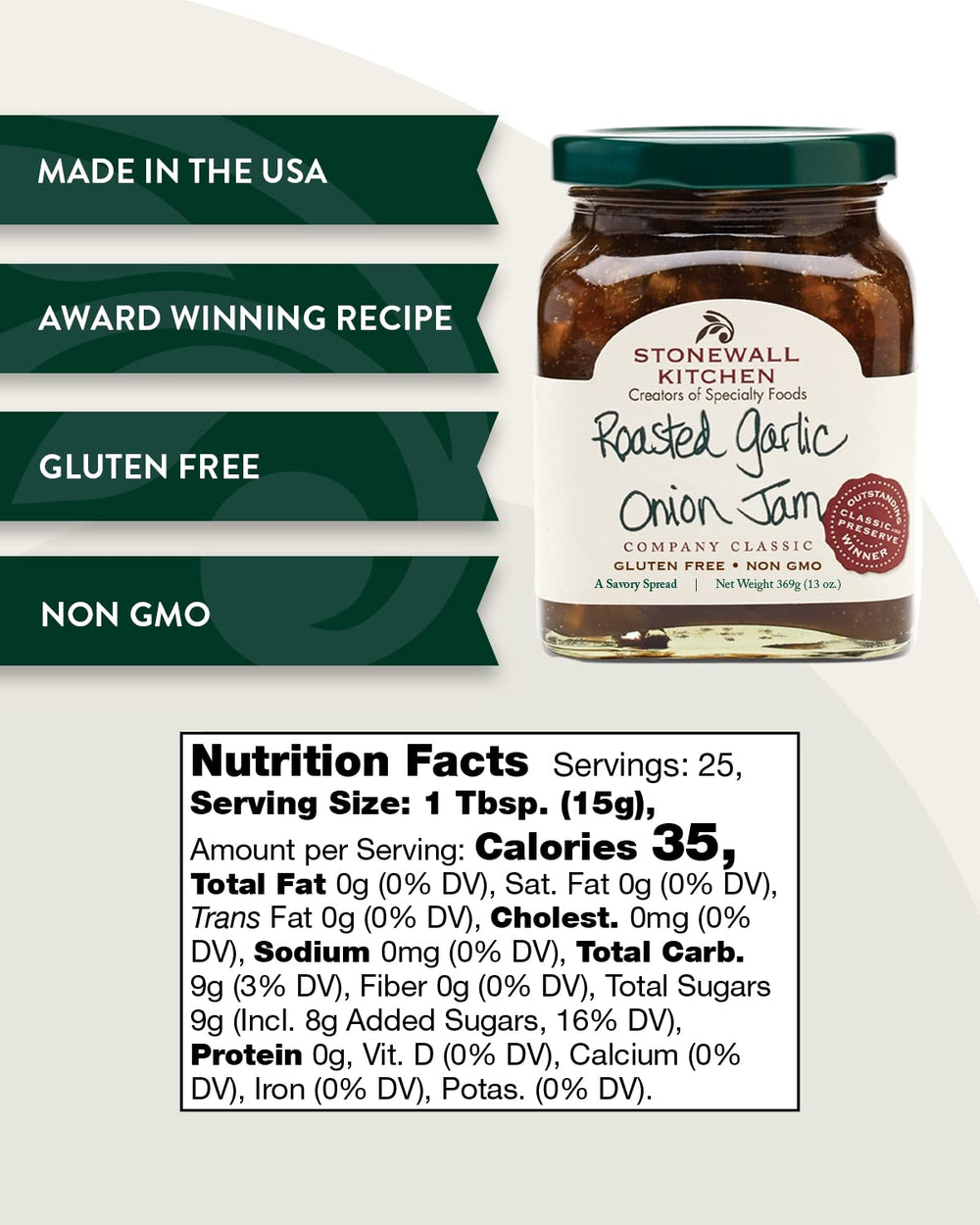 Close-up of glossy glaze on Stonewall Kitchen Roasted Garlic Onion Jam bottle
