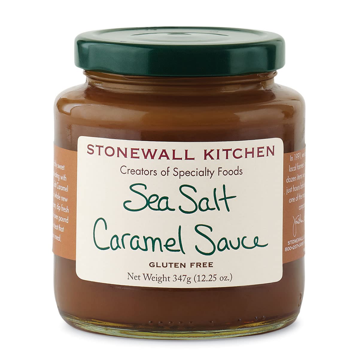 Stonewall Kitchen Sea Salt Caramel Sauce bottle pour elevates desserts with a salted-sweet finish.