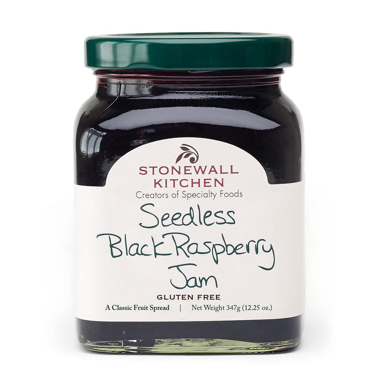 Stonewall Kitchen seedless black raspberry jam jar front highlights vibrant flavor for toast