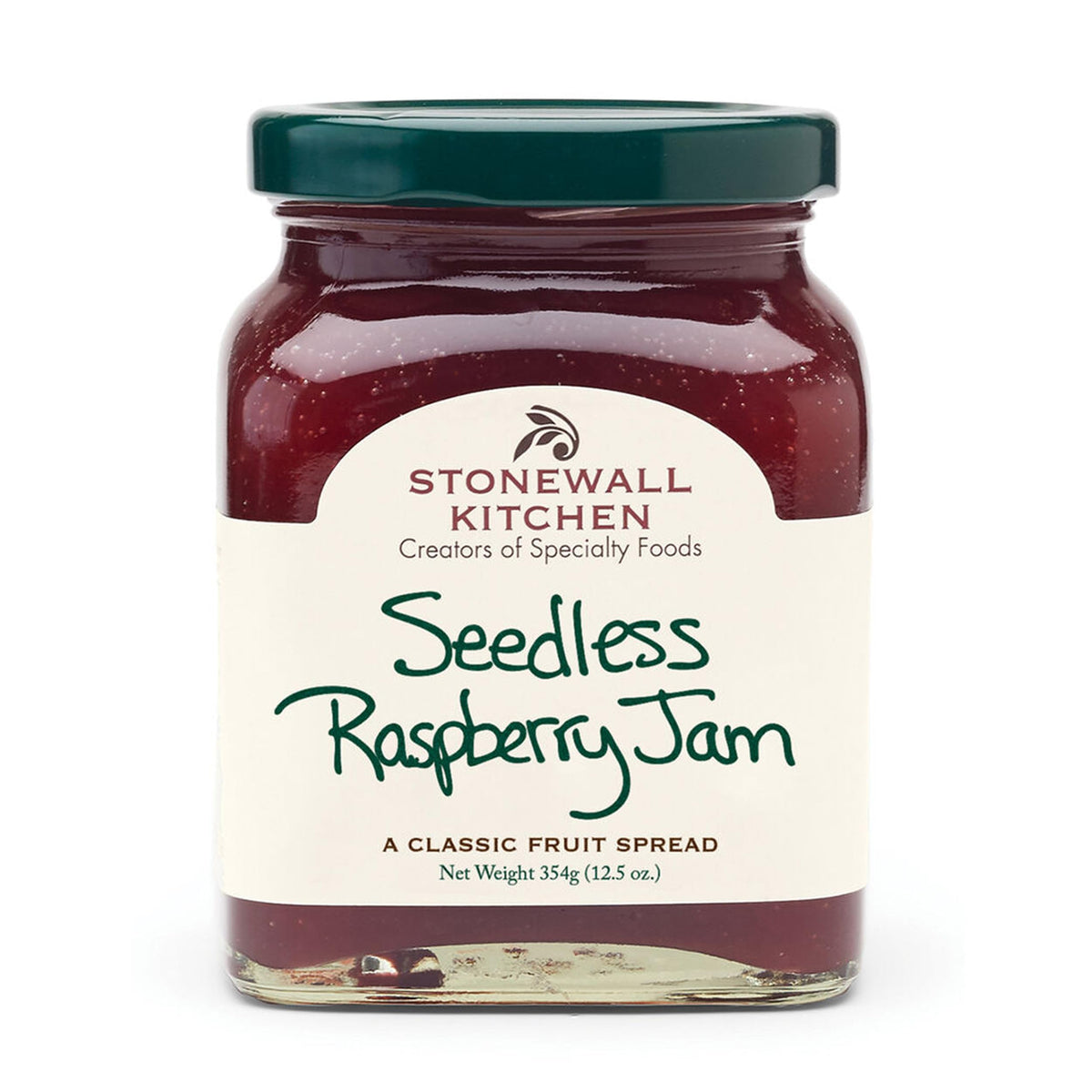 Stonewall Kitchen Seedless Raspberry Jam jar highlights premium berry flavor for everyday breakfasts.