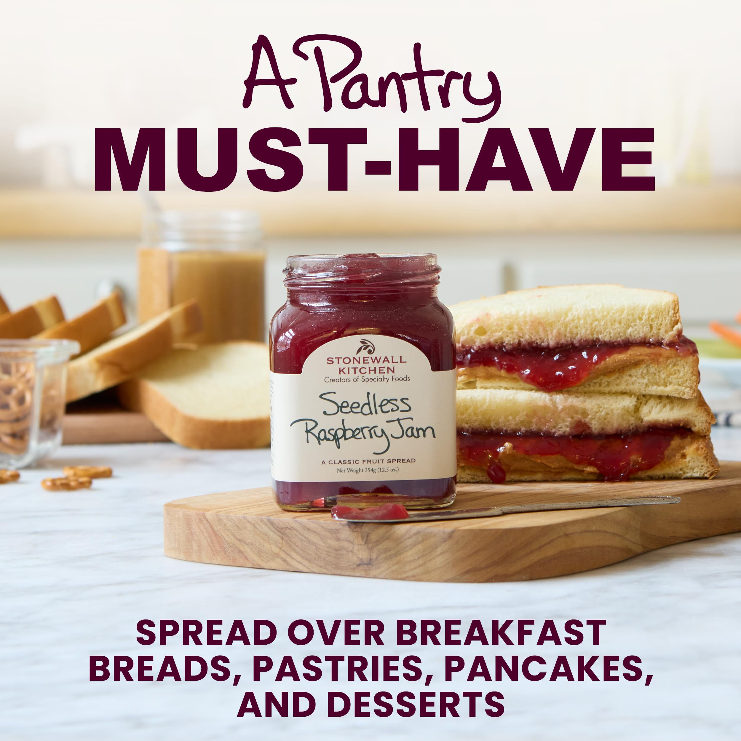 Stonewall Kitchen Seedless Raspberry Jam gift jar appeals to foodie gifts.