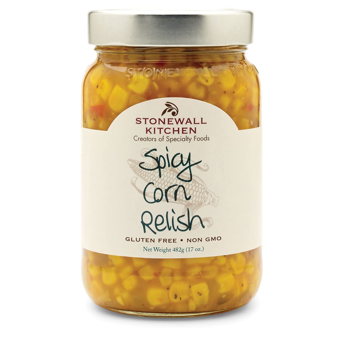 Stonewall Kitchen spicy corn relish in jar boosts everyday meals with heat.