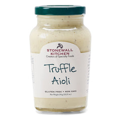 Stonewall Kitchen Truffle Aioli bottle pouring, elevating sandwiches with creamy truffle flavor