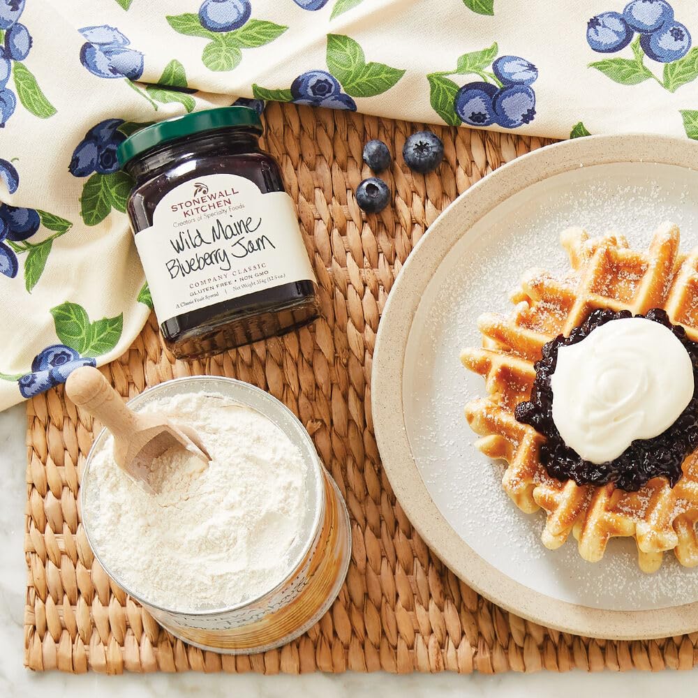 Stonewall Kitchen Wild Maine Blueberry Jam label closeup highlighting natural ingredients.