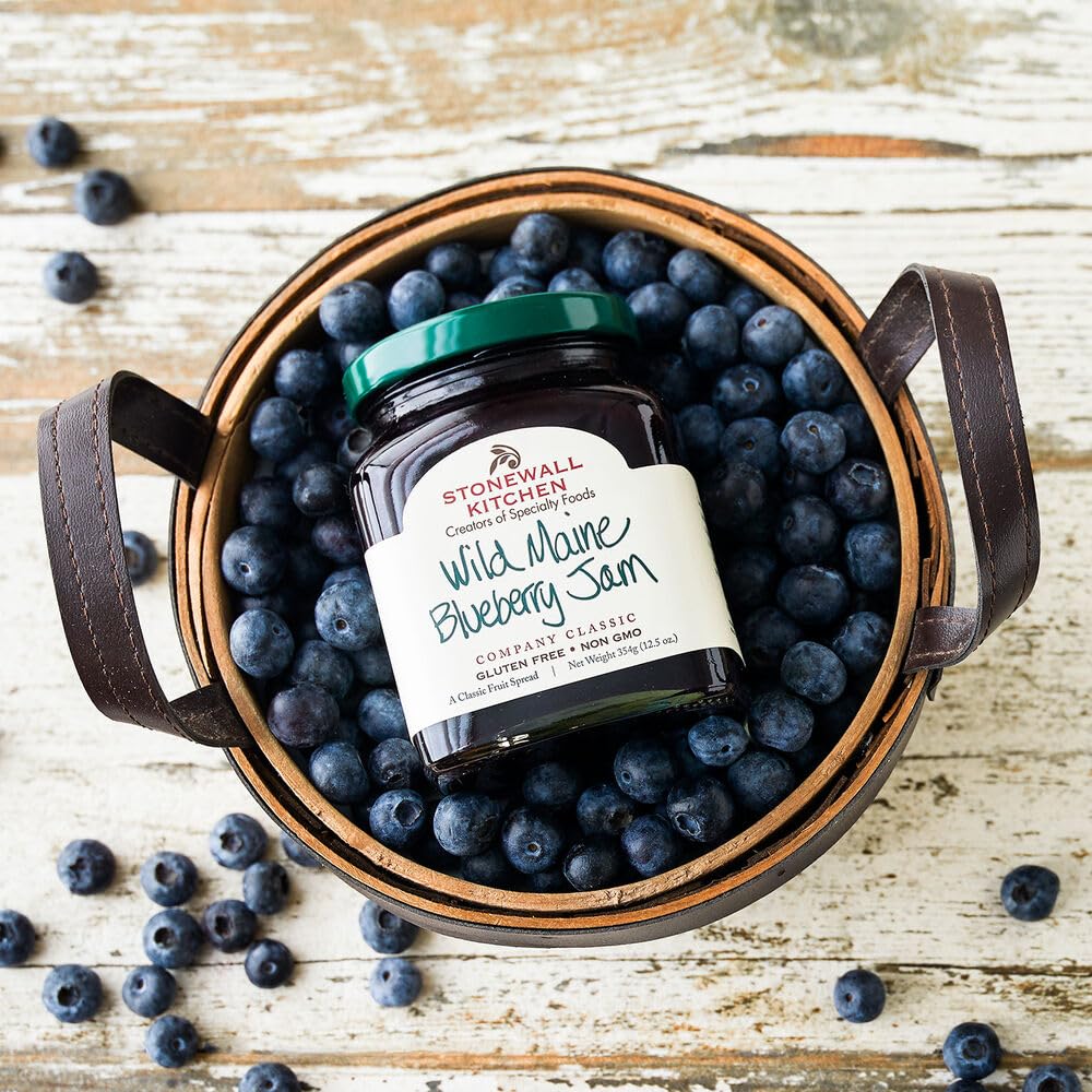 Stonewall Kitchen Wild Maine Blueberry Jam pantry display for quick snacks.
