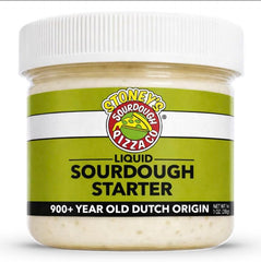 Stoney's sourdough starter jar with 900-year Dutch culture ready for baking