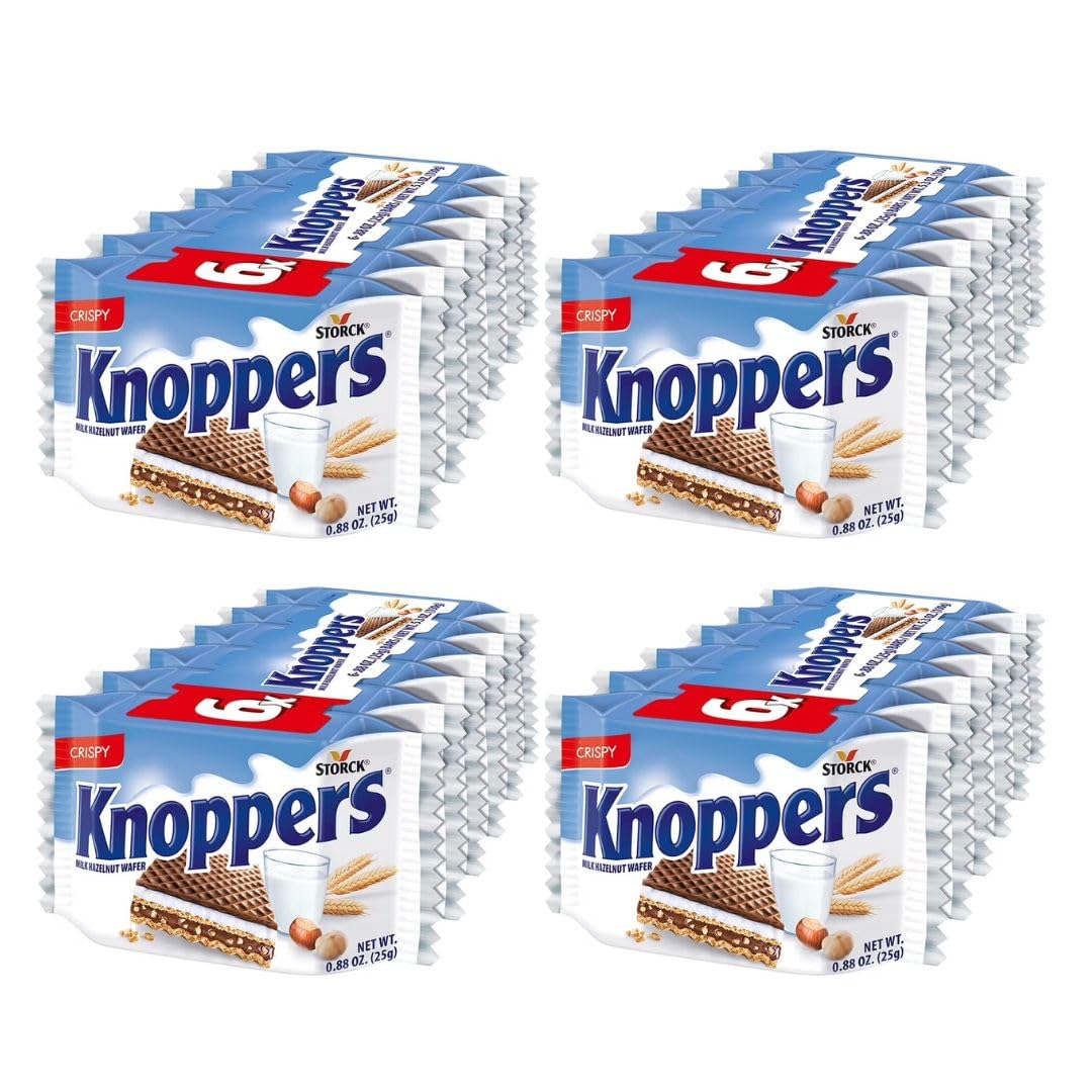 Storck Knoppers box front, ready-to-share wafer snack for lunches.
