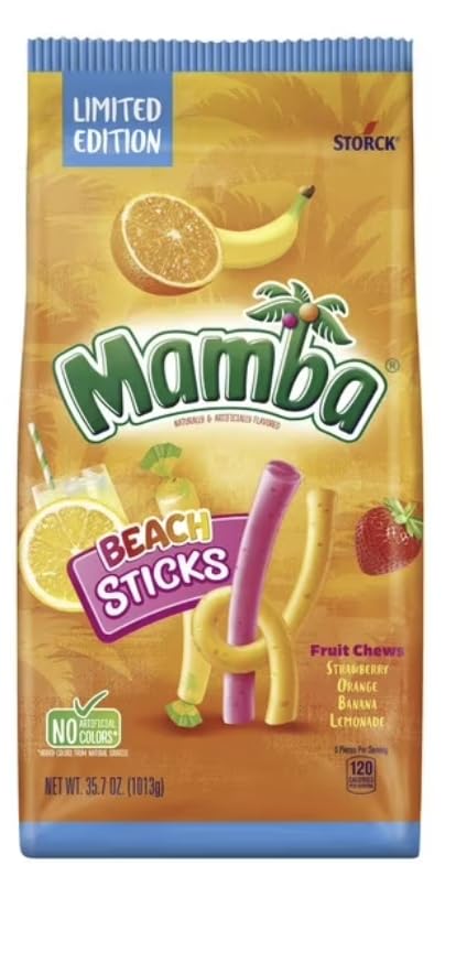 Storck Mamba Beach Sticks packaging on display for summer gatherings