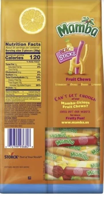 Storck Mamba Beach Sticks strawberry flavor close-up, ideal for on-the-go snacking
