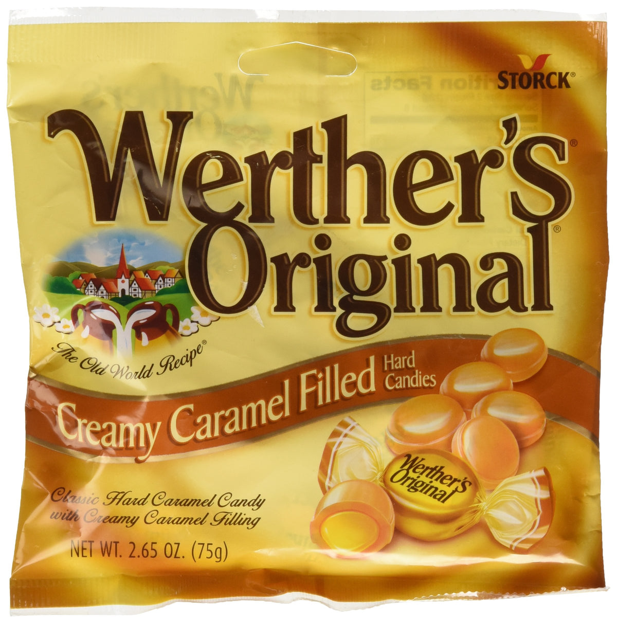 Storck Werther’s Original creamy caramel-filled hard candies in a pack, perfect for sharing.