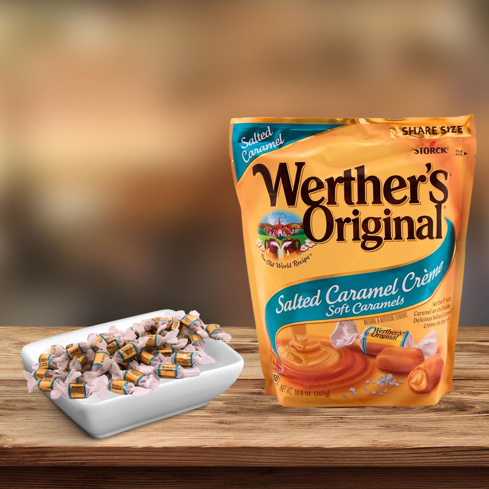 Allergen and ingredient note on Werther's packaging for informed snacking.