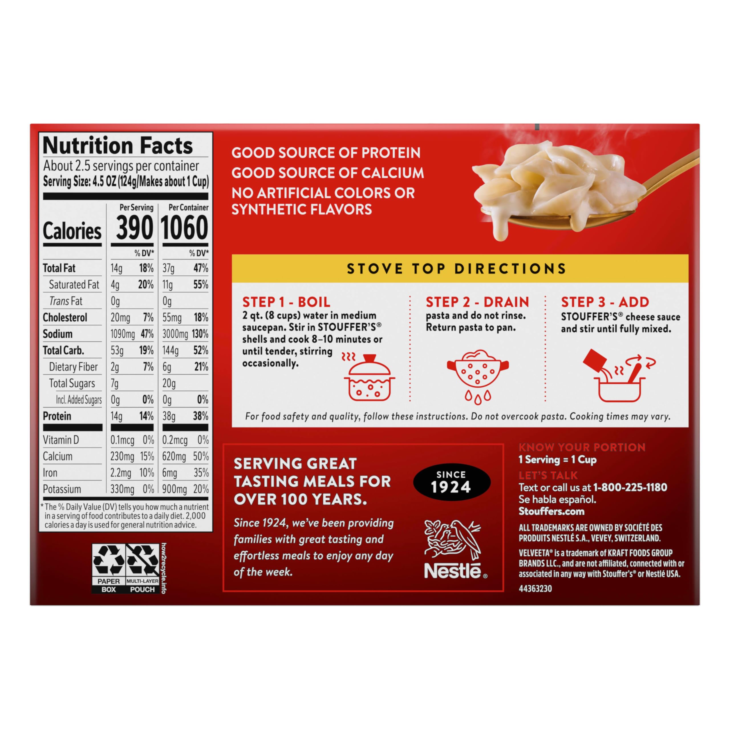 Stouffer's Supreme Shells contain no artificial colors or flavors