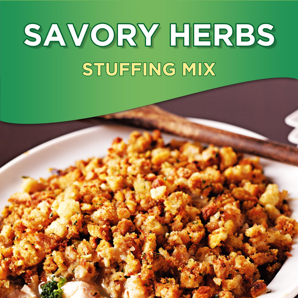 Stove Top Savory Herbs Stuffing plated as a side dish