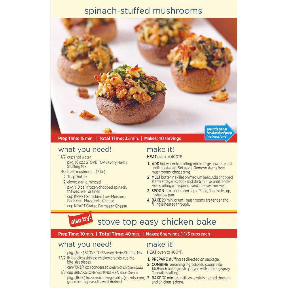 Stove Top Savory Herbs Stuffing served with chicken and gravy pairing