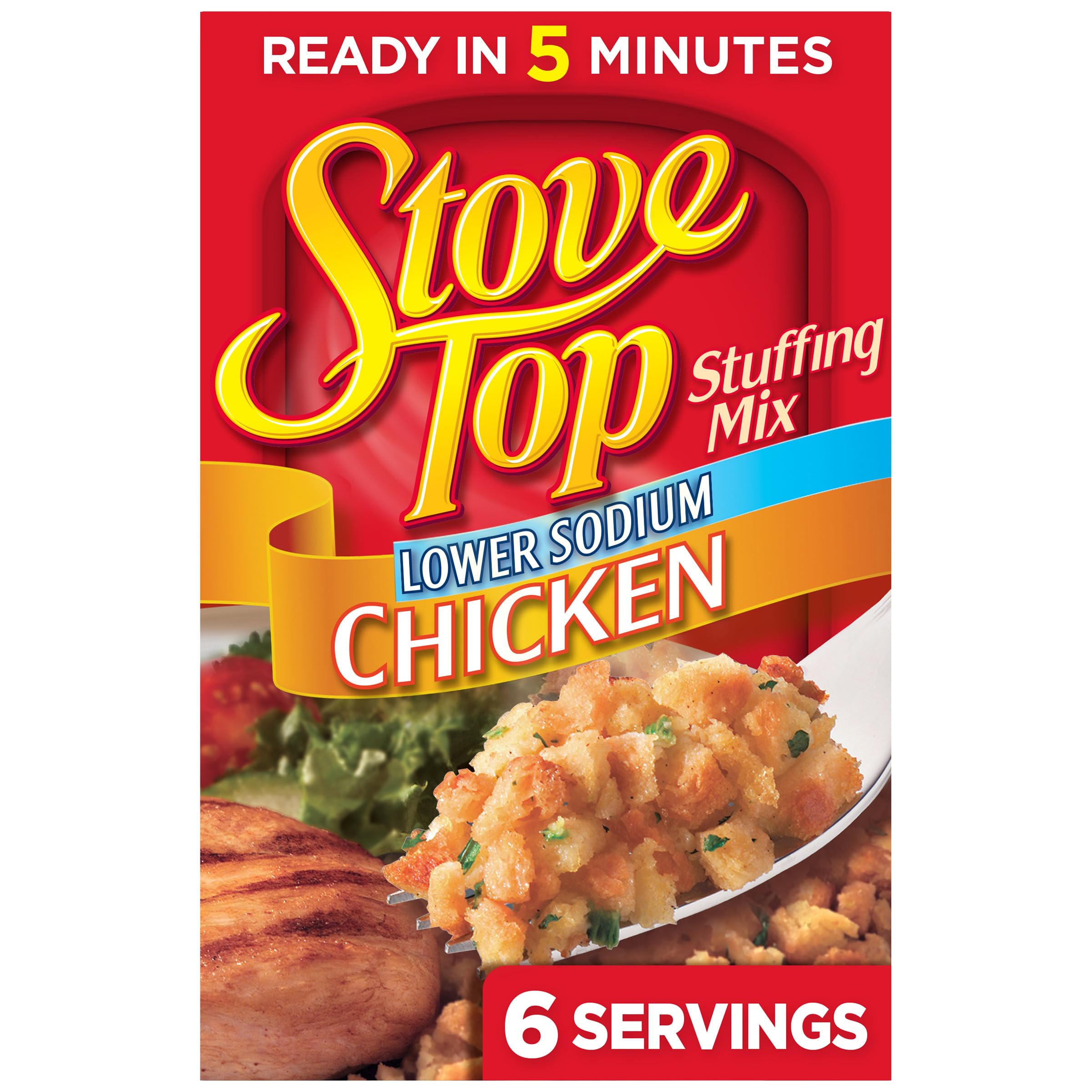 Stove Top Low Sodium Chicken Stuffing Box ready-to-bake with rich, savory flavor.