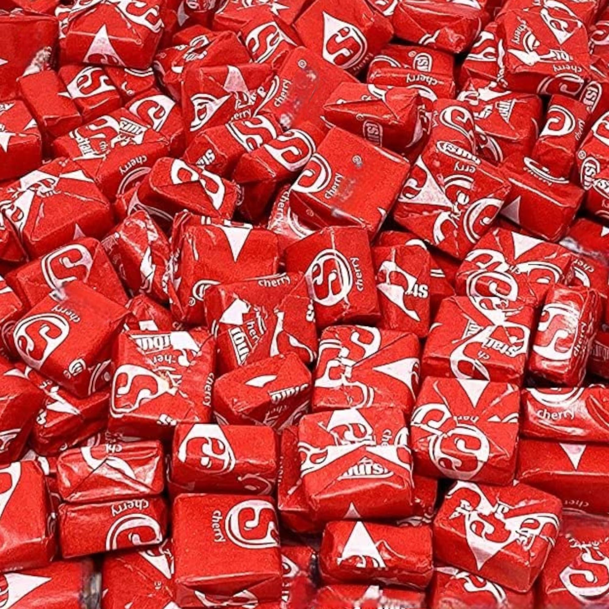 Str Burst Red Cherry stand-up bag emphasizes bulk value for sharing.